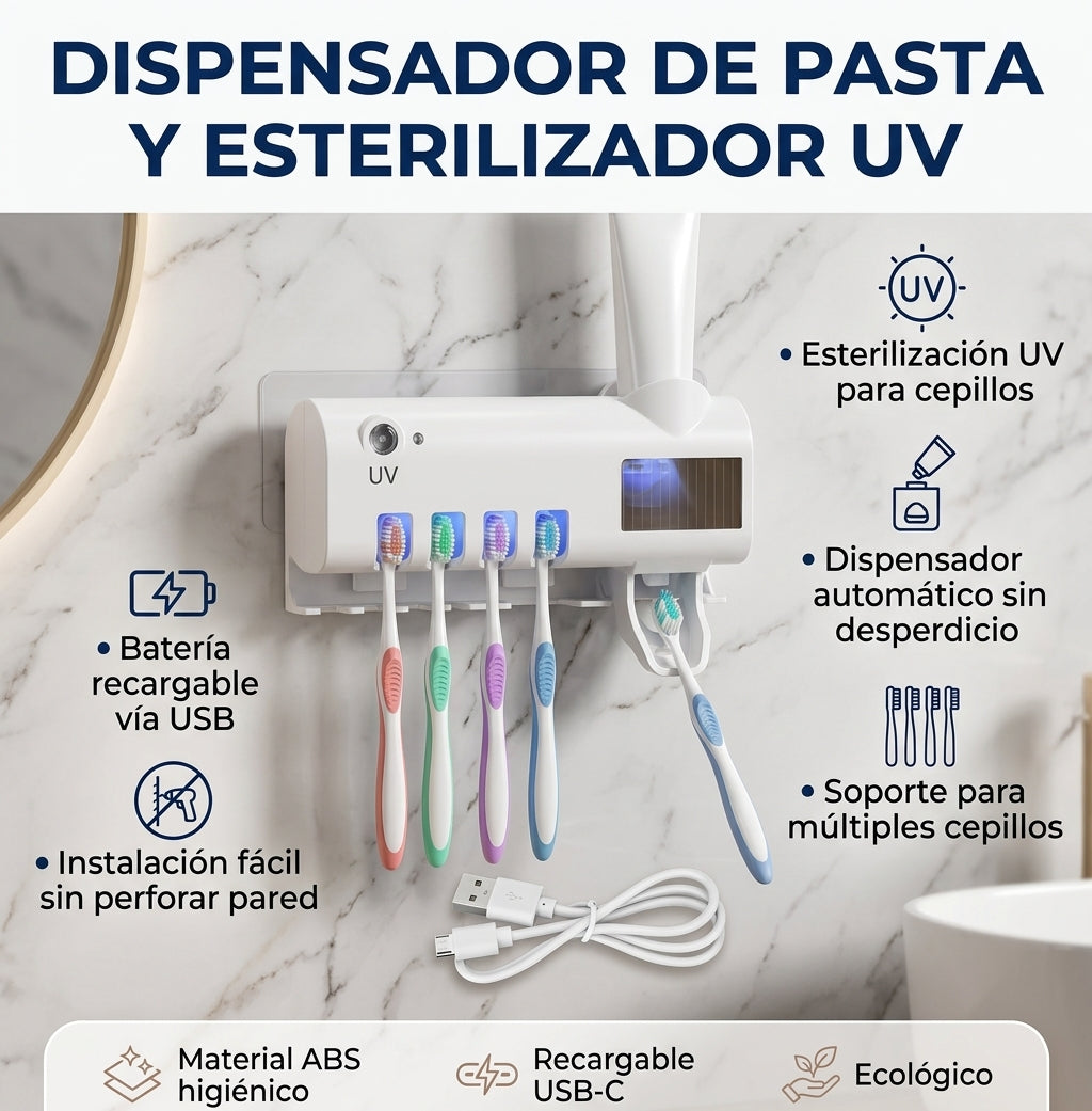 DISPENSADOR AUTOMÁTICO DE PASTA DENTAL CON ESTERILIZADOR UV