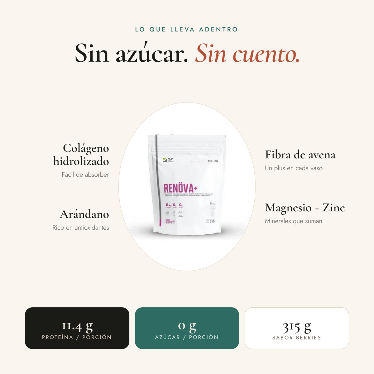Renöva+ Colágeno Hidrolizado Sabor Berries 315 g