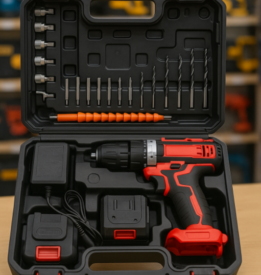 SET DE TALADRO 2 BATERIAS 21V 26 PZ ROJO
